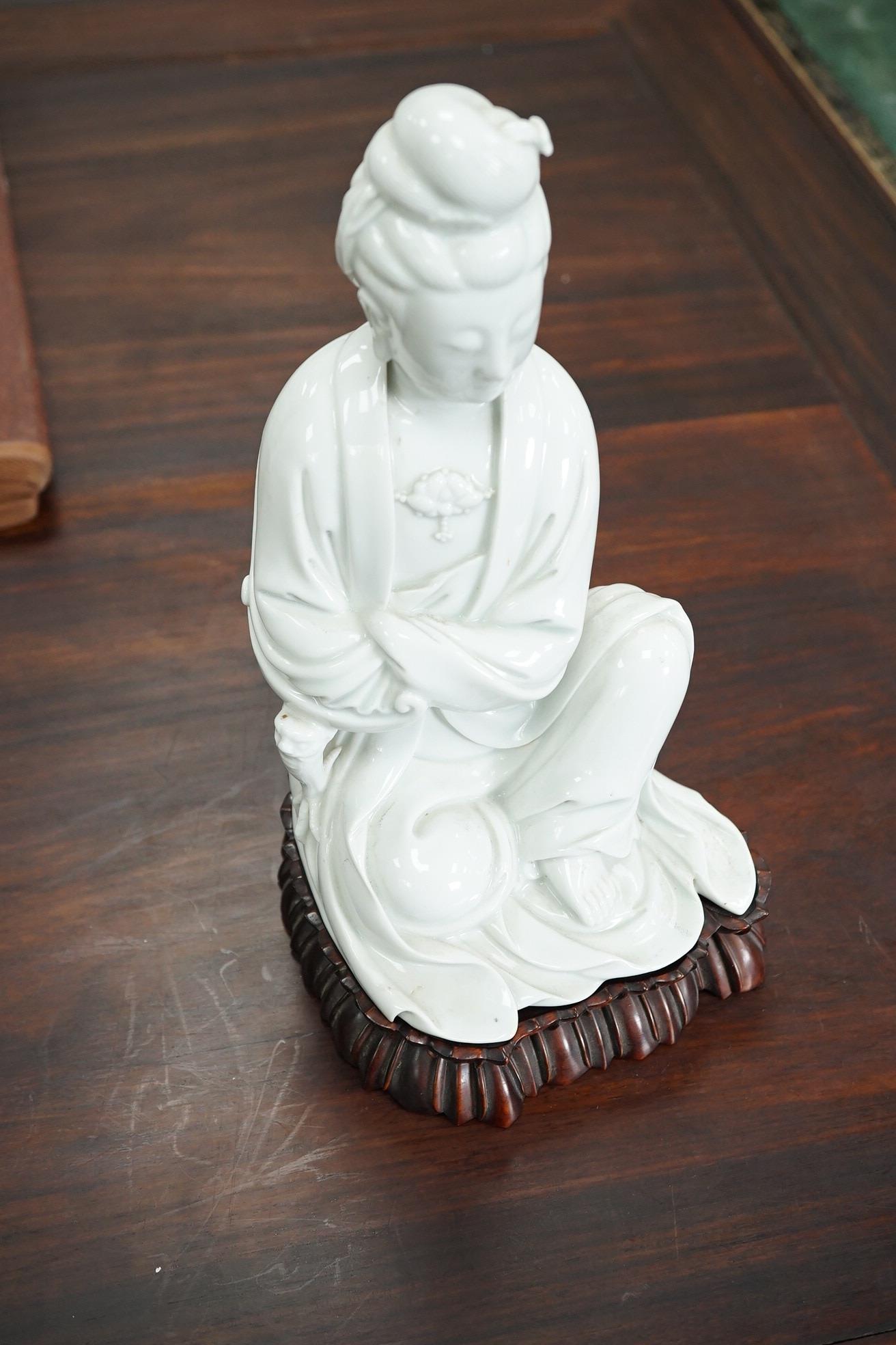 A Chinese blanc-de-chine seated figure of Guanyin, late 19th/early 20th century
